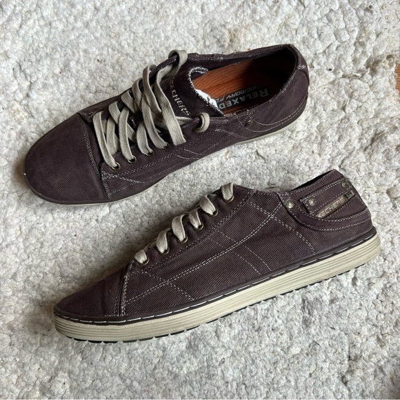 Sketchers Mens Brown Denim and Tan Relaxed Fit Memory Foam Low Sneakers SZ 11 - Picture 11 of 11